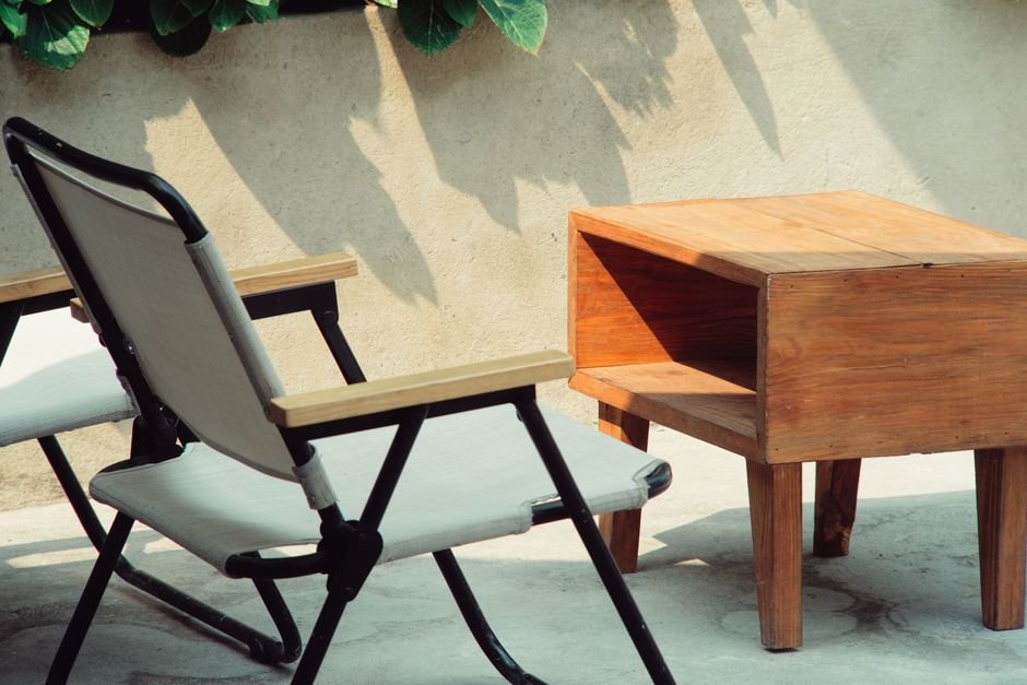 wooden side table patio