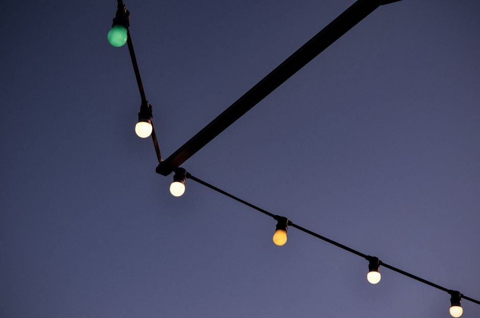 patio string lights evening